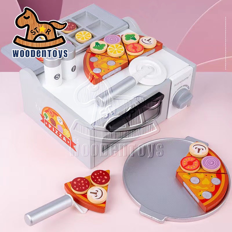 Wooden Educational Toy Pizza Oven Set Pizza Oven Pizza Cutter 6