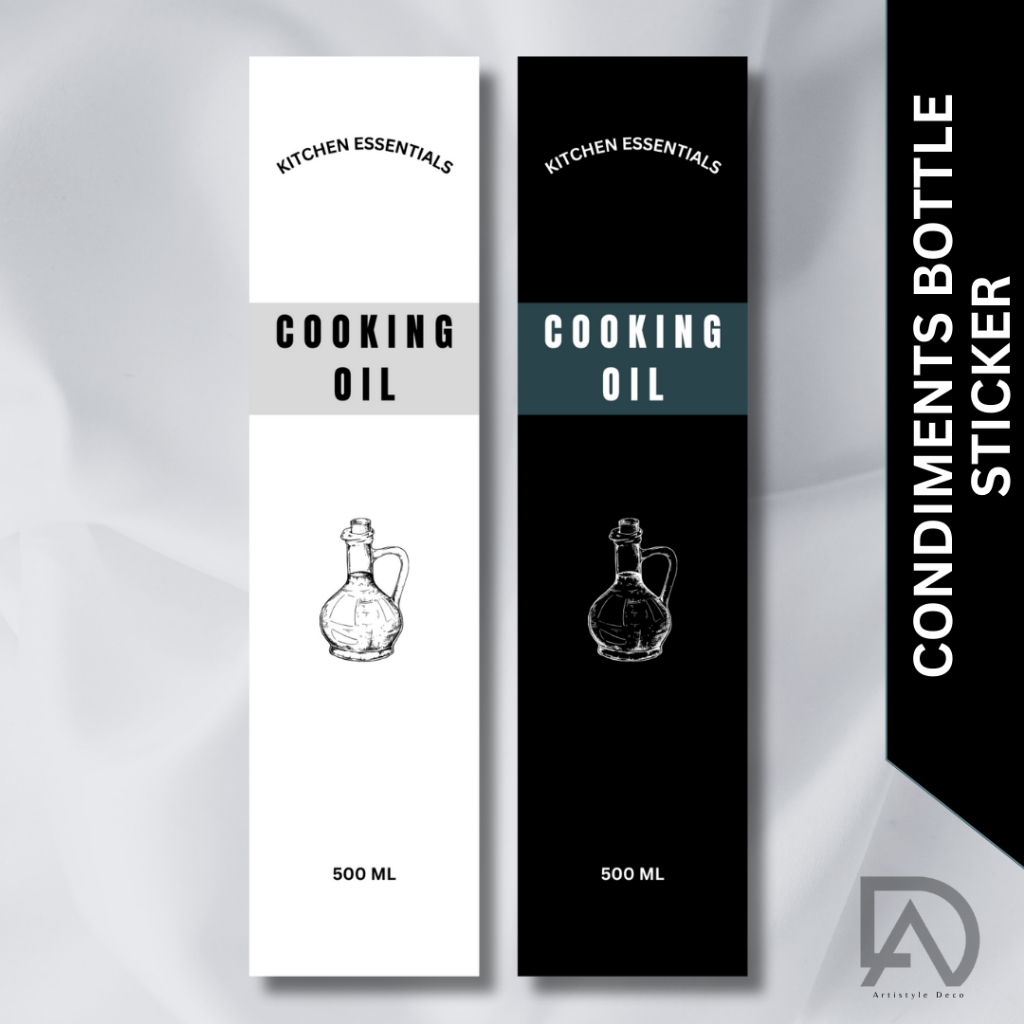 White & Black Minimalist Condiments Bottle Label StickerWaterproof