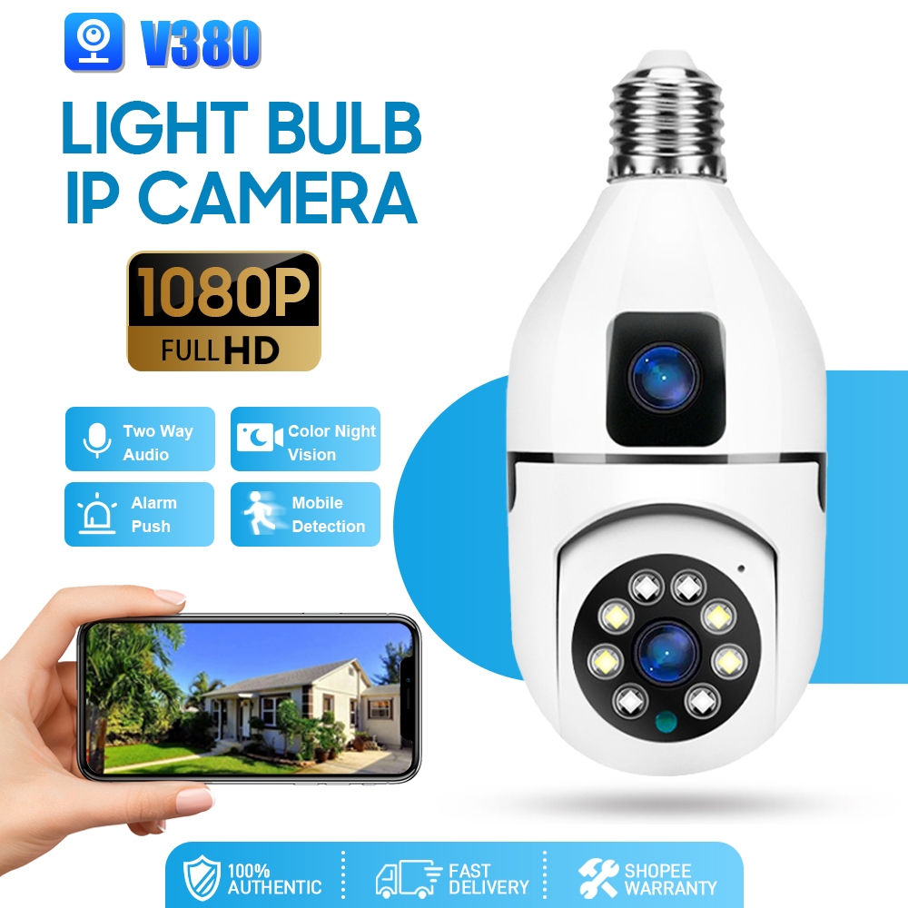 V380 Q19plus Cctv Dual Lens Bulb Camera 360°rotate Light Bulb 1080p Hd 