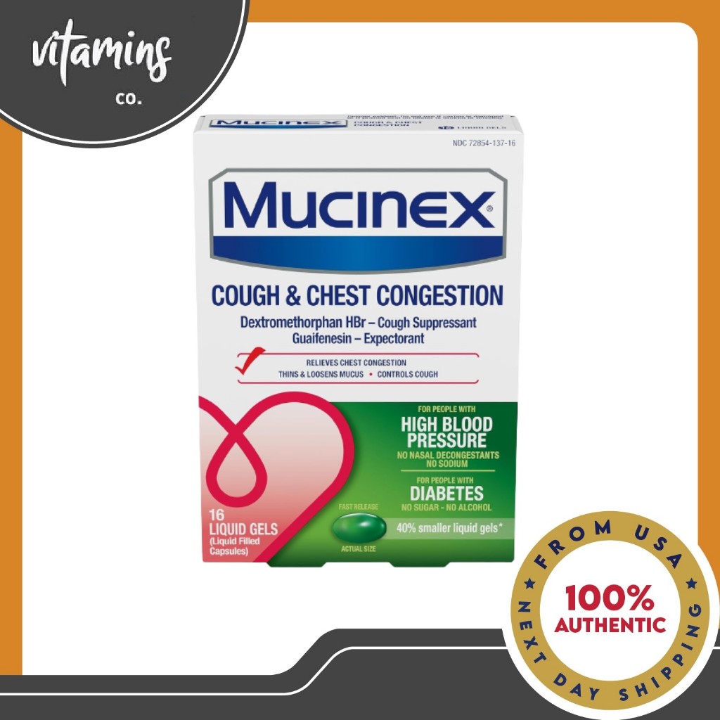 Mucinex Cough & Chest Congestion for People with High Blood Pressure and Diabetes (16 Softgels