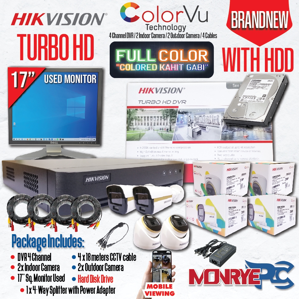 HIKVISION COLORVU CCTV PACKAGE / BNEW DVR 4 Channel/ FULL COLOR 4 ...
