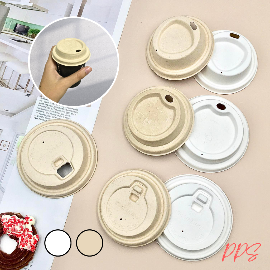 50pcs 90mm/80mm Coffee Lids Sugarcane Bagasse Coffee Cup Lid with Hole ...