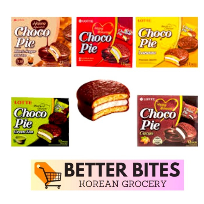 LOTTE CHOCO PIE 336G (CHOCOLATE, BANANA, CACAO, BROWN SUGAR MILK TEA