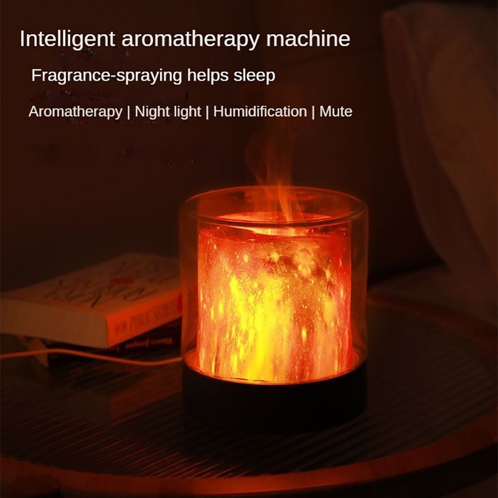 Imitate Starry Fire Flame Humidifier Colorful LED Aromatherapy Diffuser ...