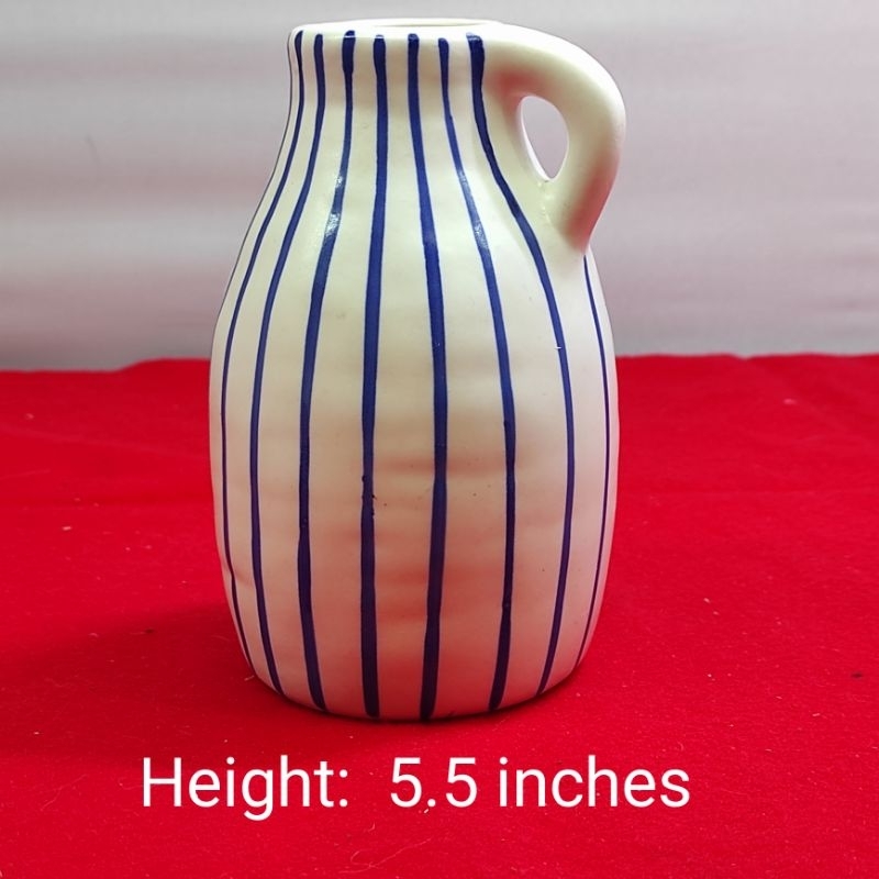 IKEA Small Ceramic Bud Vase Handled Jug Cobalt blue and white stripes