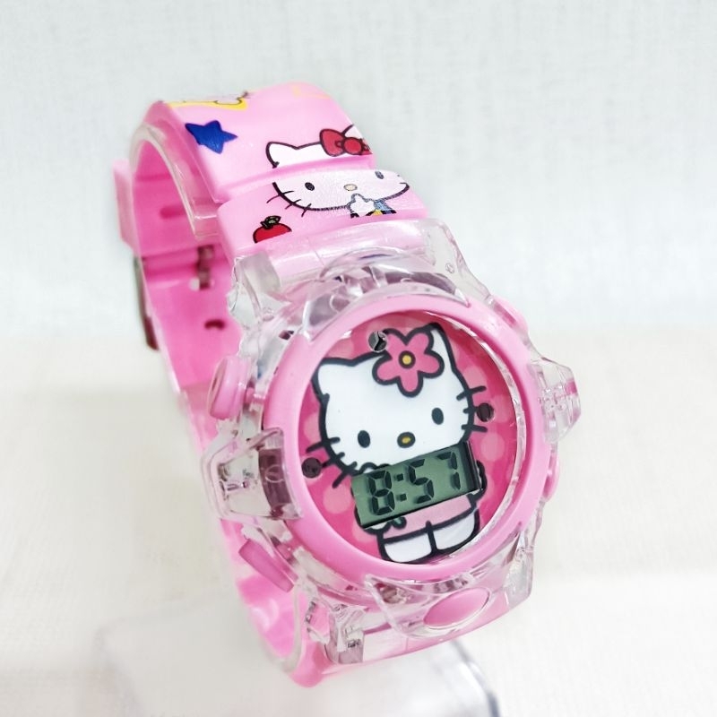 New LED Lights Musical Hello Kitty Girls Digital Watch With Battery and Gift Box