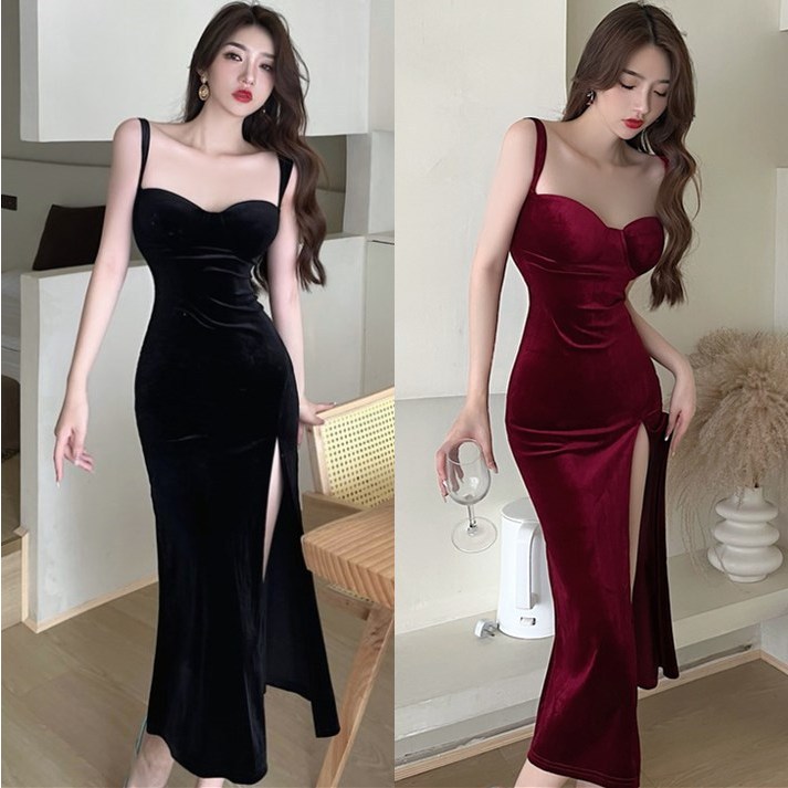 S-XL 24HOURS Korean Style Sleeveless Sexy Split Full Dress For Prom ...