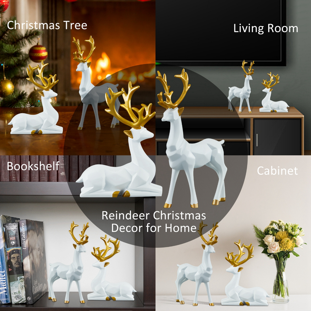 2PCS Elk Deer Statue Reindeer Figurines Resin Sculpture Living Room ...