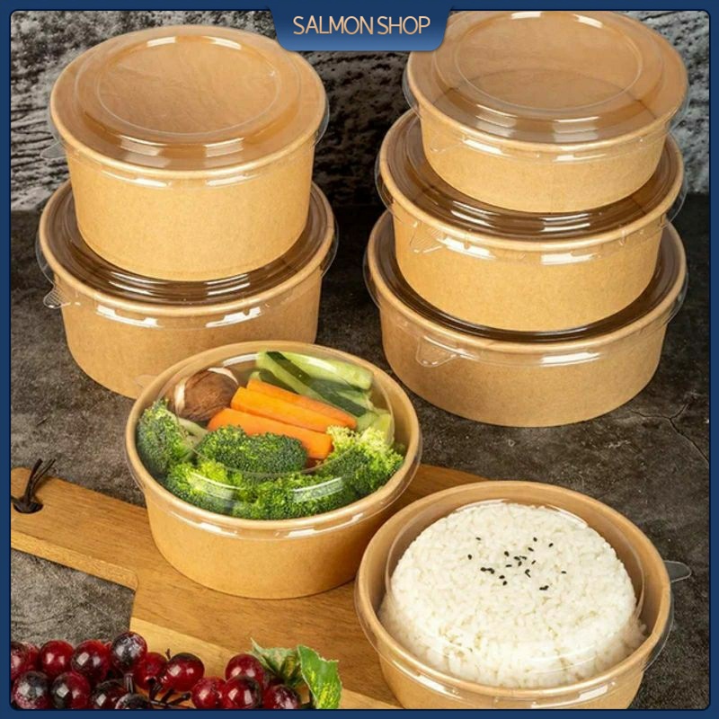 50Pcs 750/1000ml Kraft Paper Salad Bowls Disposable Paper Bowls Kraft ...