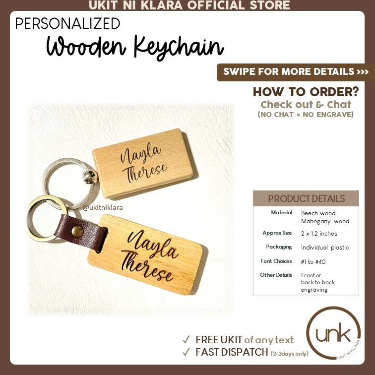 UNK Wooden Keychain Personalized Ukit ni Klara laser engrave