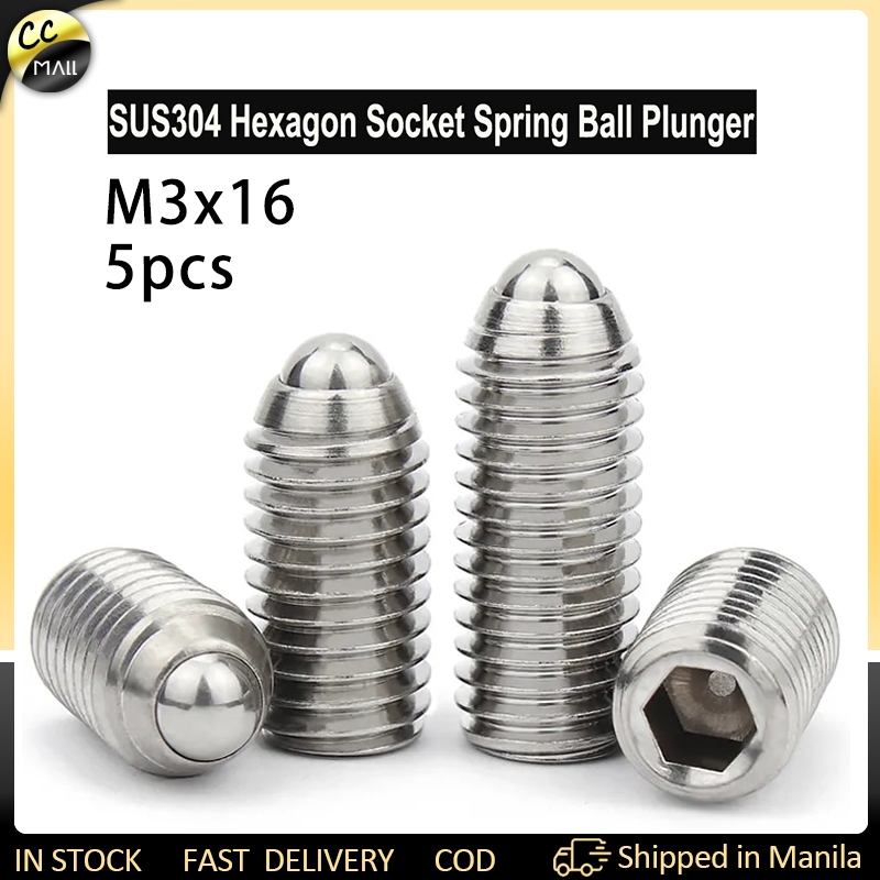 5pcs M3*16mm Ball Point Set Screws Ball Spring Plunger Screw 304