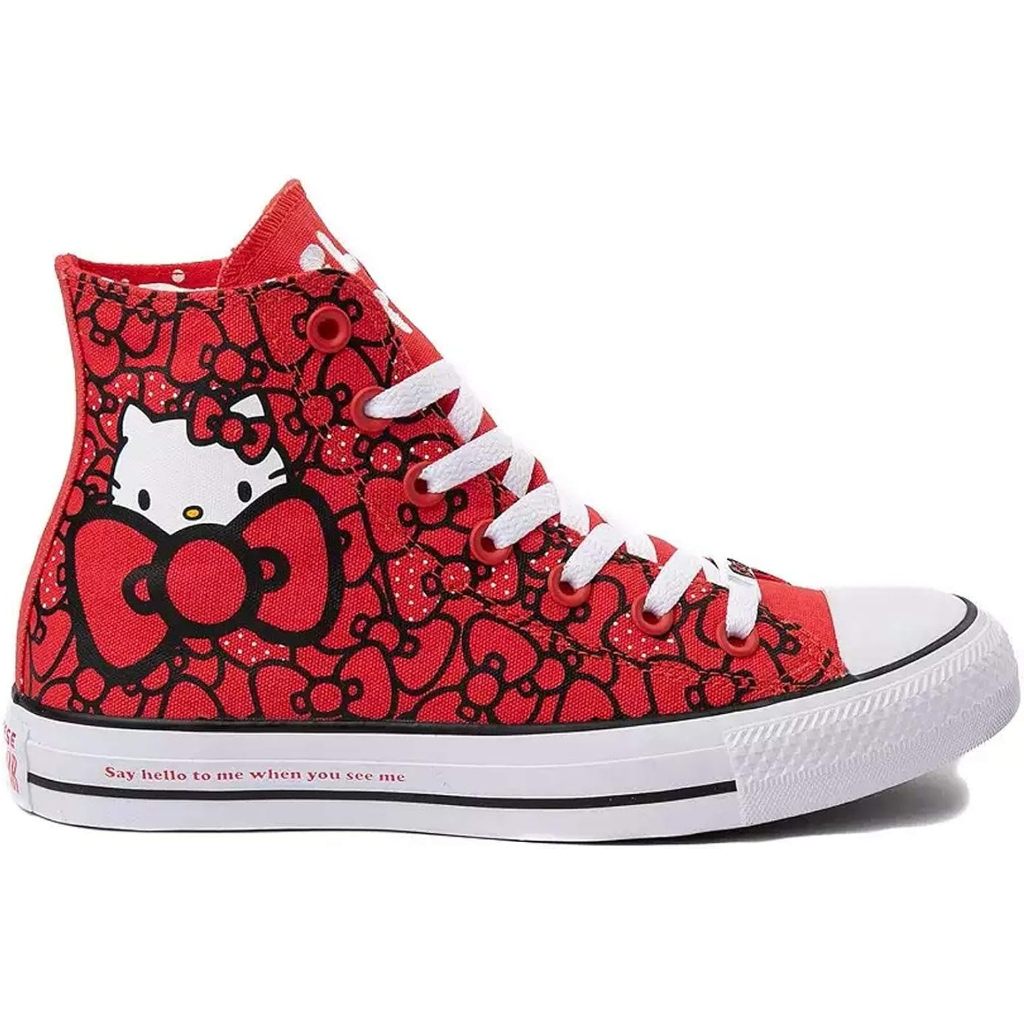 Hello kitty Highcut Converse Red Painted customized