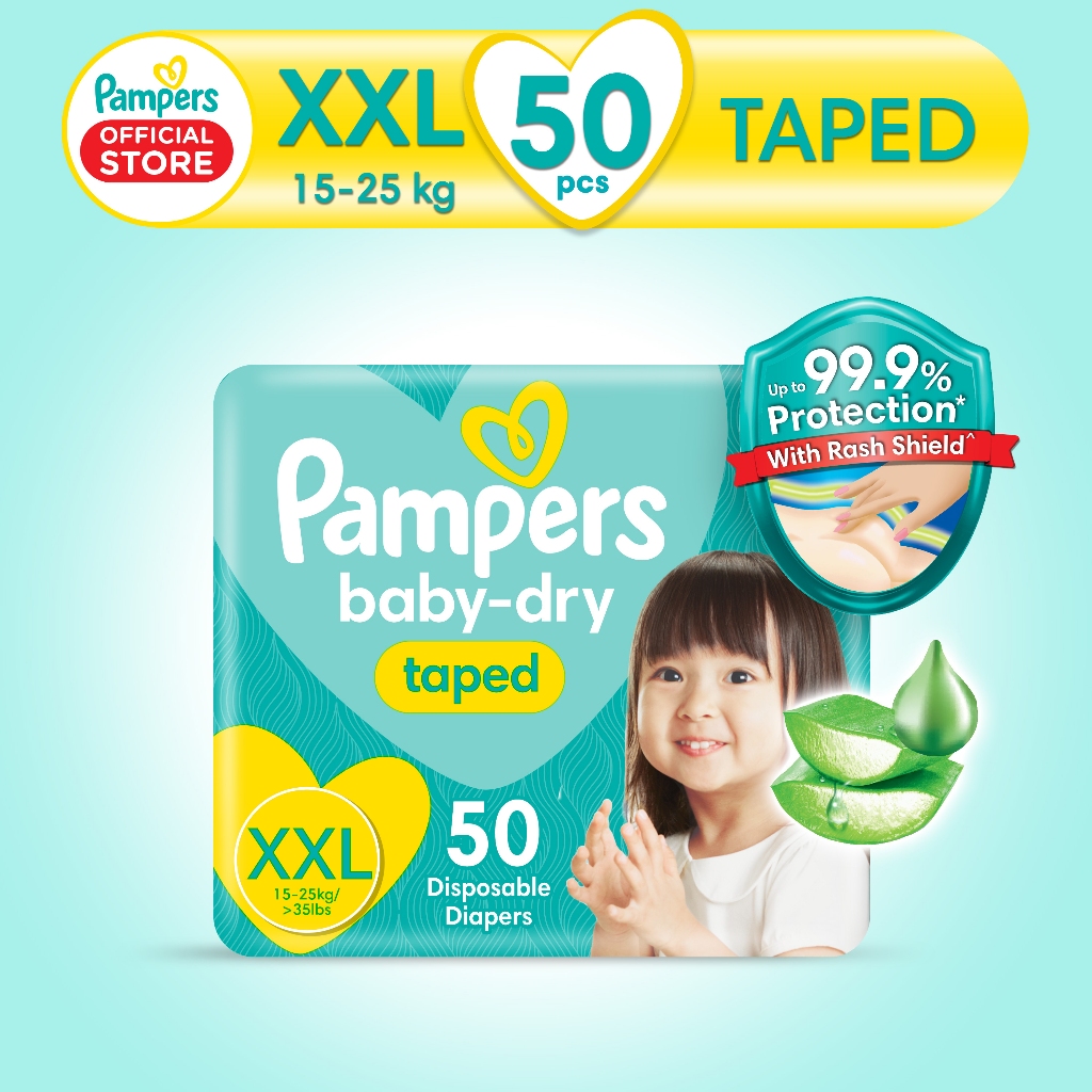 Pampers Baby Dry Taped Diapers XXL 50s x 1 pack (50 pcs) Shopee