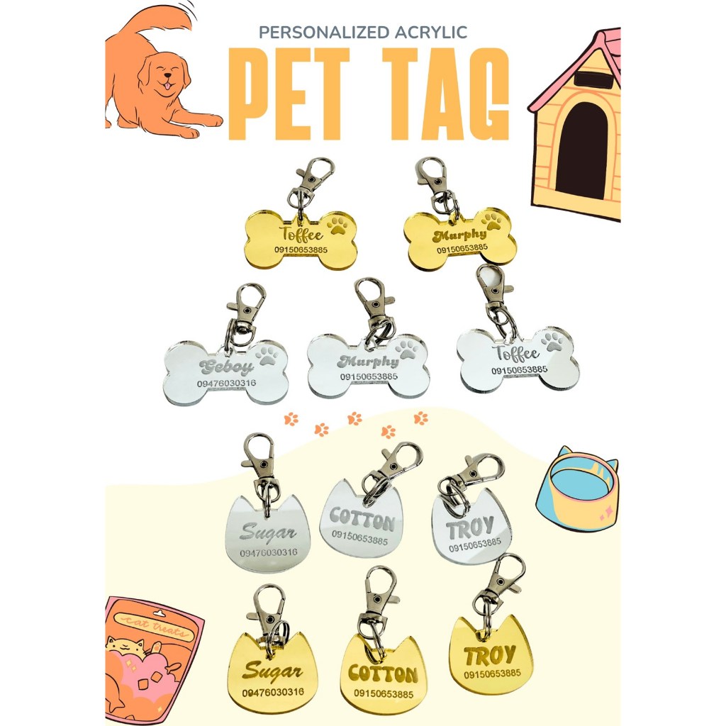 Acrylic Cat Dog Tag Personalized Engraved for Small Puppy Pets Collar