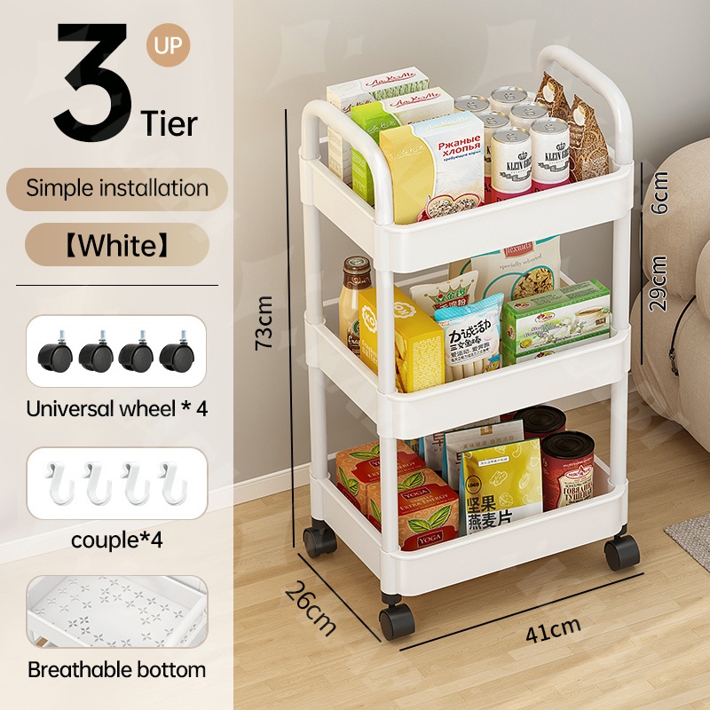 Kabi Moving Rack Trolley Cart Layer Stock Label Kitchen Storage Shelf Bathroom Organizer