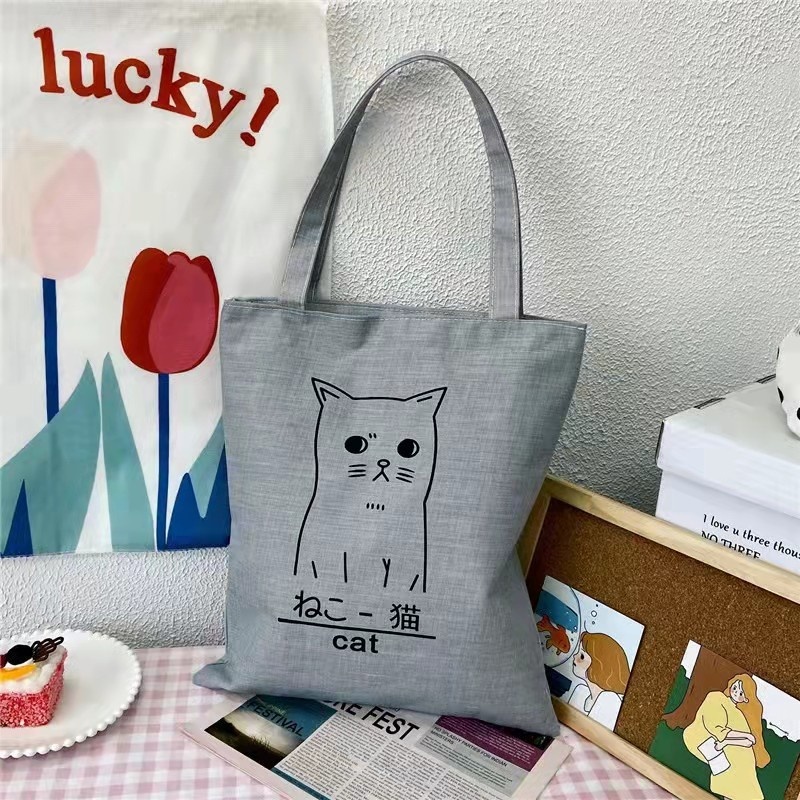 Korean version female canvas bag tote bag cute cartoon animation ...