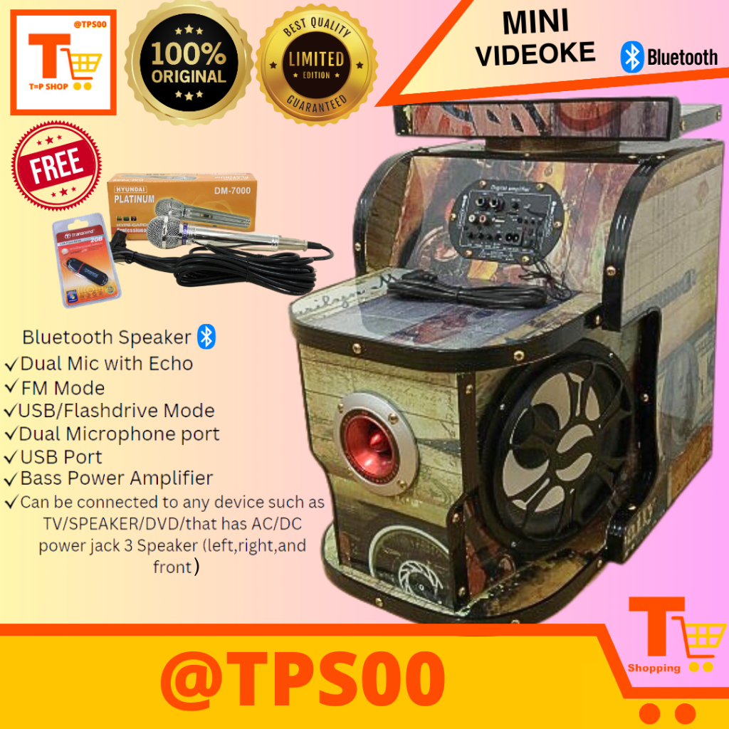 MINI VIDEOKE/KARAOKE BLUETOOTH SPEAKER WITH PLATINUM MICROPHONE AND USB