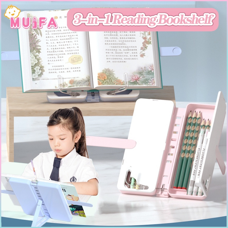3-in-1 Foldable Reading Bookshelf Stationery Box Pencil Case Desktop ...