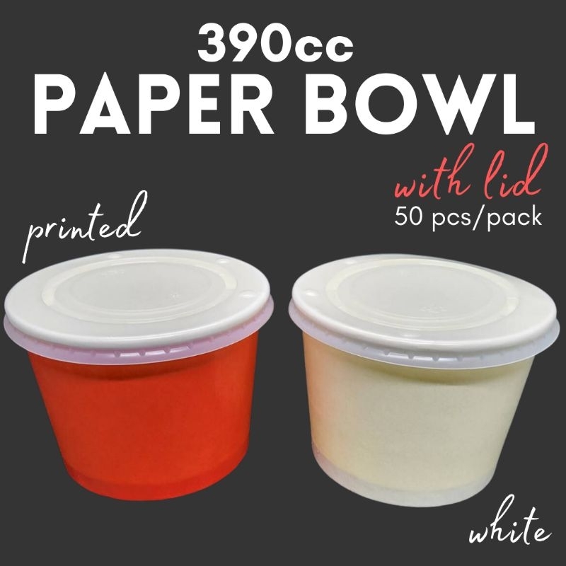50pcs Paper Bowl 390cc for Ramen Soup Ice Cream Cup RiceBowl Fried ...