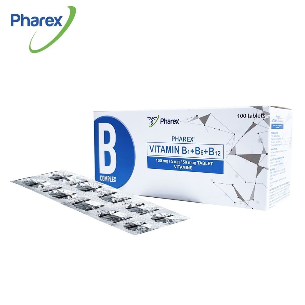 Pharex B Complex B1 B6 B12 Vitamins For Adult 100mg 5mg 50mcg 100 Tablets Nerve Health