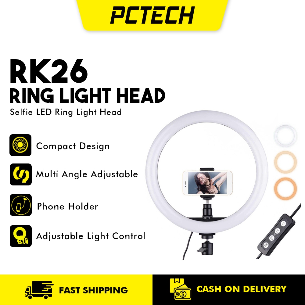 Popcorn 10”/26CM LED Ring Light Head 3Modes Dimmable Studio Selfie Ring ...