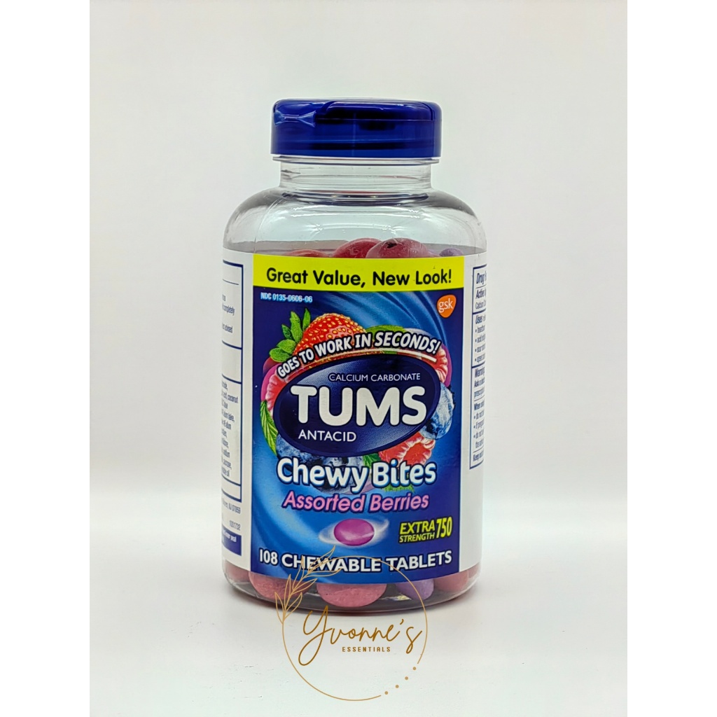 TUMS Chewy Bites, Chewable Antacid Tablets for Heartburn Relief, Assorted Berries (108 ct