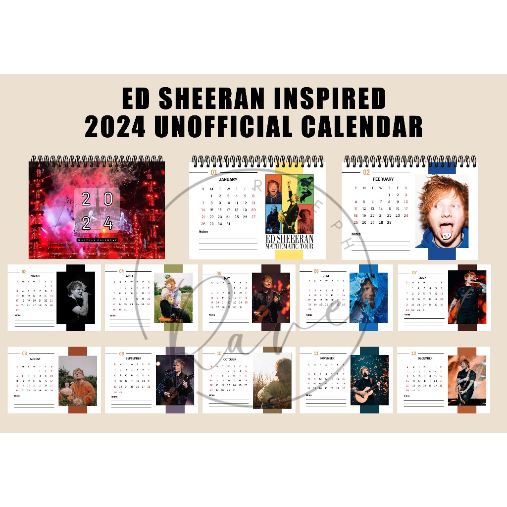 2024 ED SHEERAN INSPIRED UNOFFCIAL DESK / TABLE CALENDAR MERCH (5x7 ...