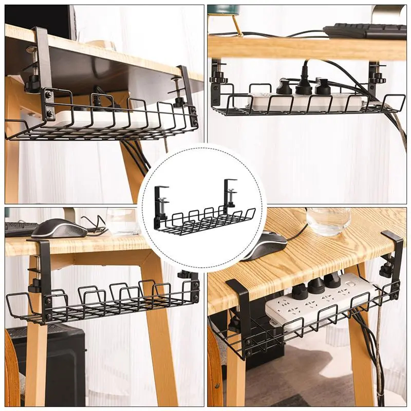 No Drill Holes Under Table Wire Cables Management Screw Clamp Tray Desk ...