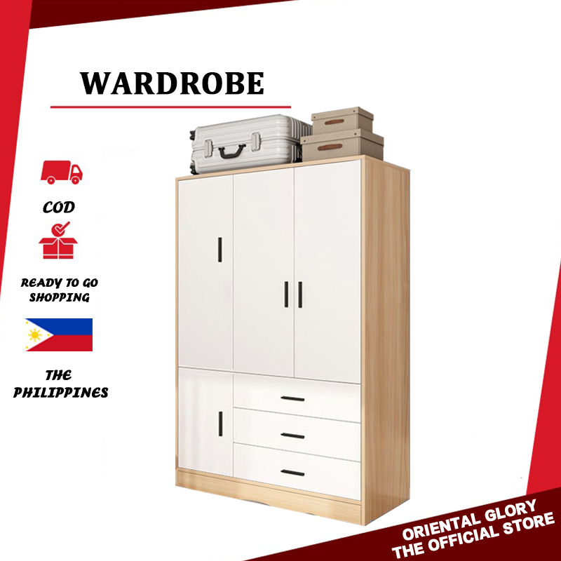 （COD）Modern minimalist wardrobe, family economy solid wood easy to assemble storage