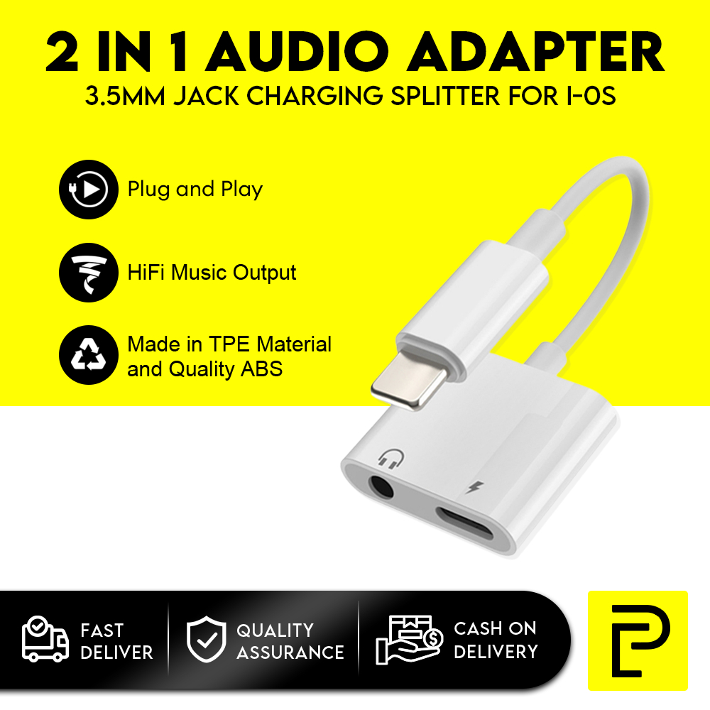 Popcorn 2 in 1 adapter Audio 3.5mm Jack Charging Earphone Cable Aux 2 ...