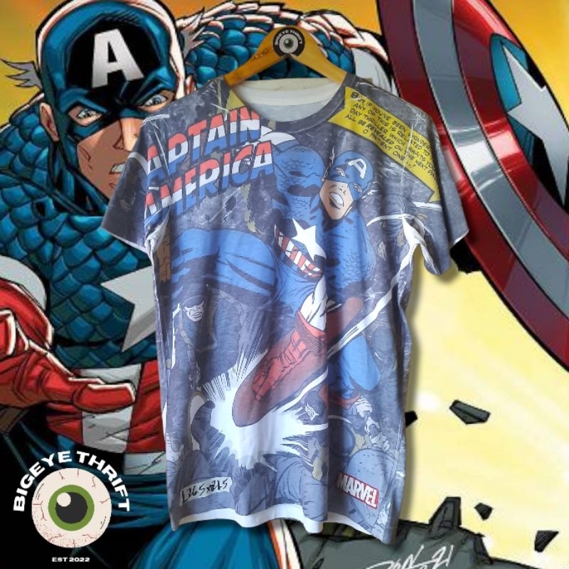 T-shirt Vintage MARVEL Captain America - Taille M - 100% Coton - Occasion Très Bon État