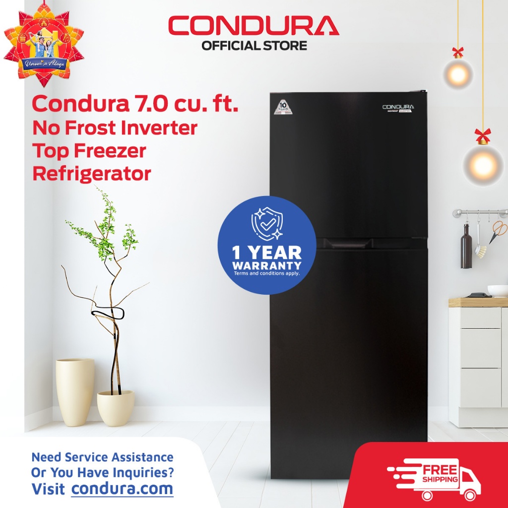 Condura No Frost Inverter 7.0 cu ft Top Freezer Refrigerator Dark