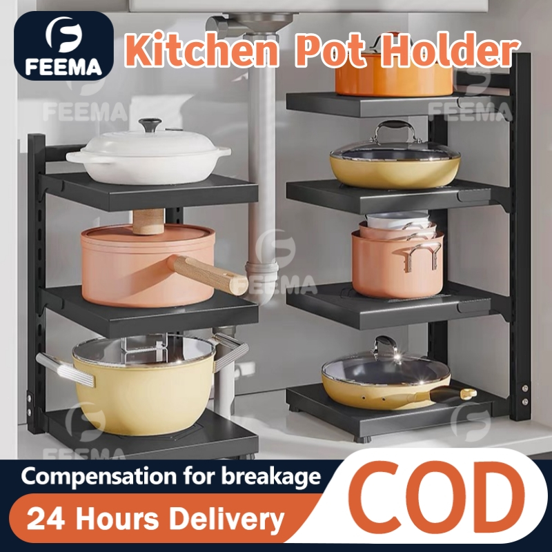 Kitchen Rack 2-4Layers, Under Sink Adjustable Pots & Pans Rack ...