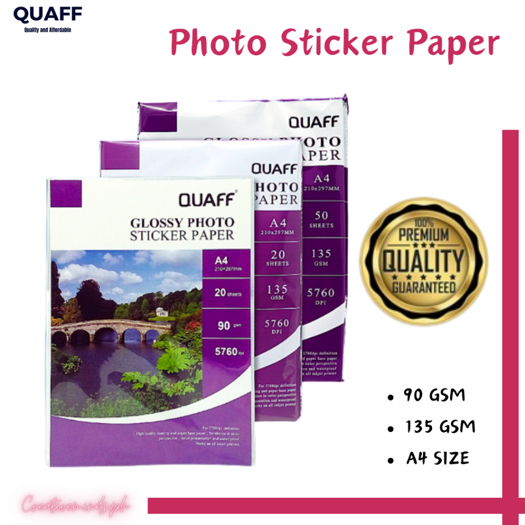 QUAFF Inkjet Photo Sticker Paper Glossy 135GSM 90GSM A4 Size (20