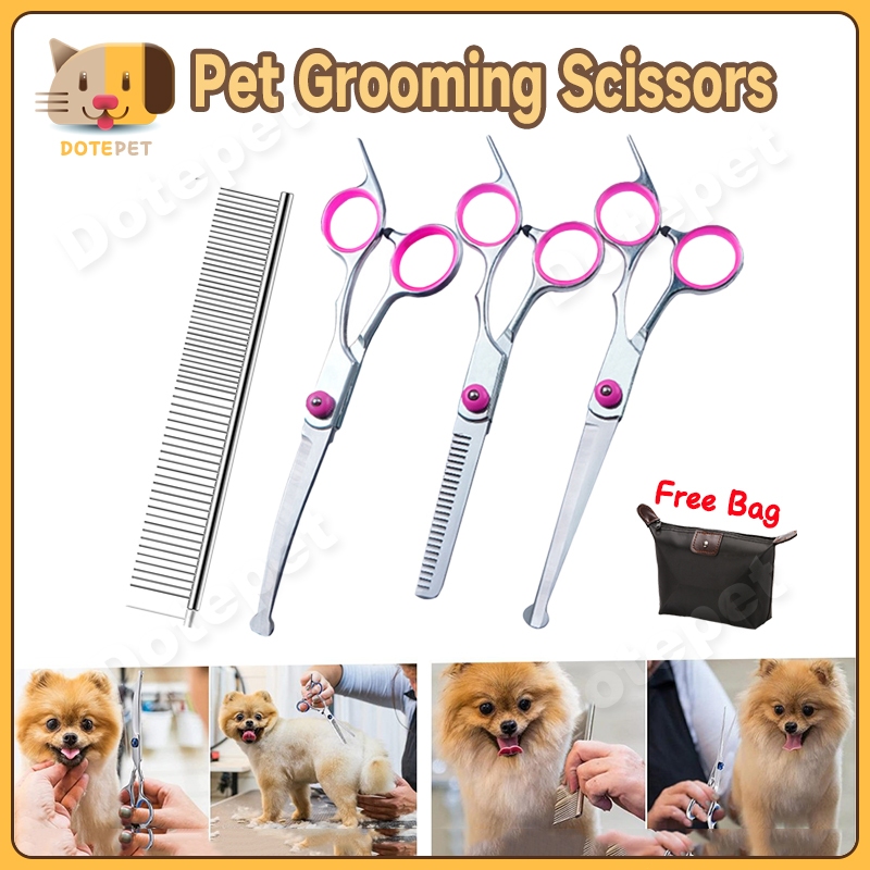 Pet Grooming Scissors Kit Flat Curved Dog Cat Grooming Scissors Pet