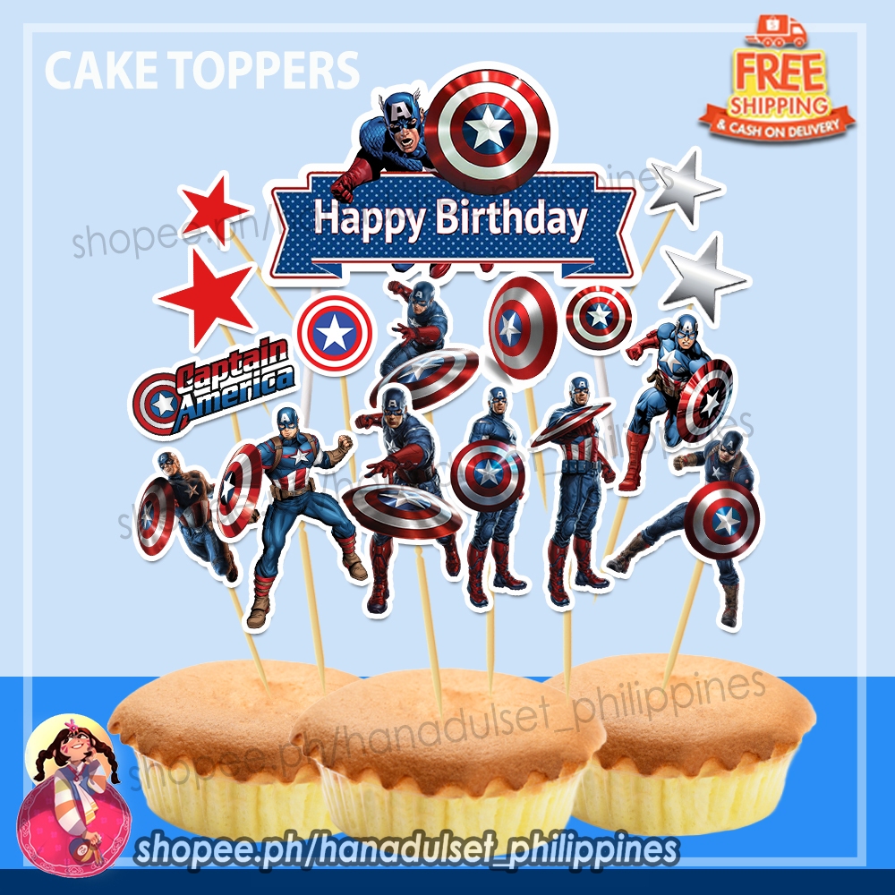 Captain America Cake Topper SET Happy Birthday | Shopee Philippines for Free Printable Captain America Cupcake Toppers