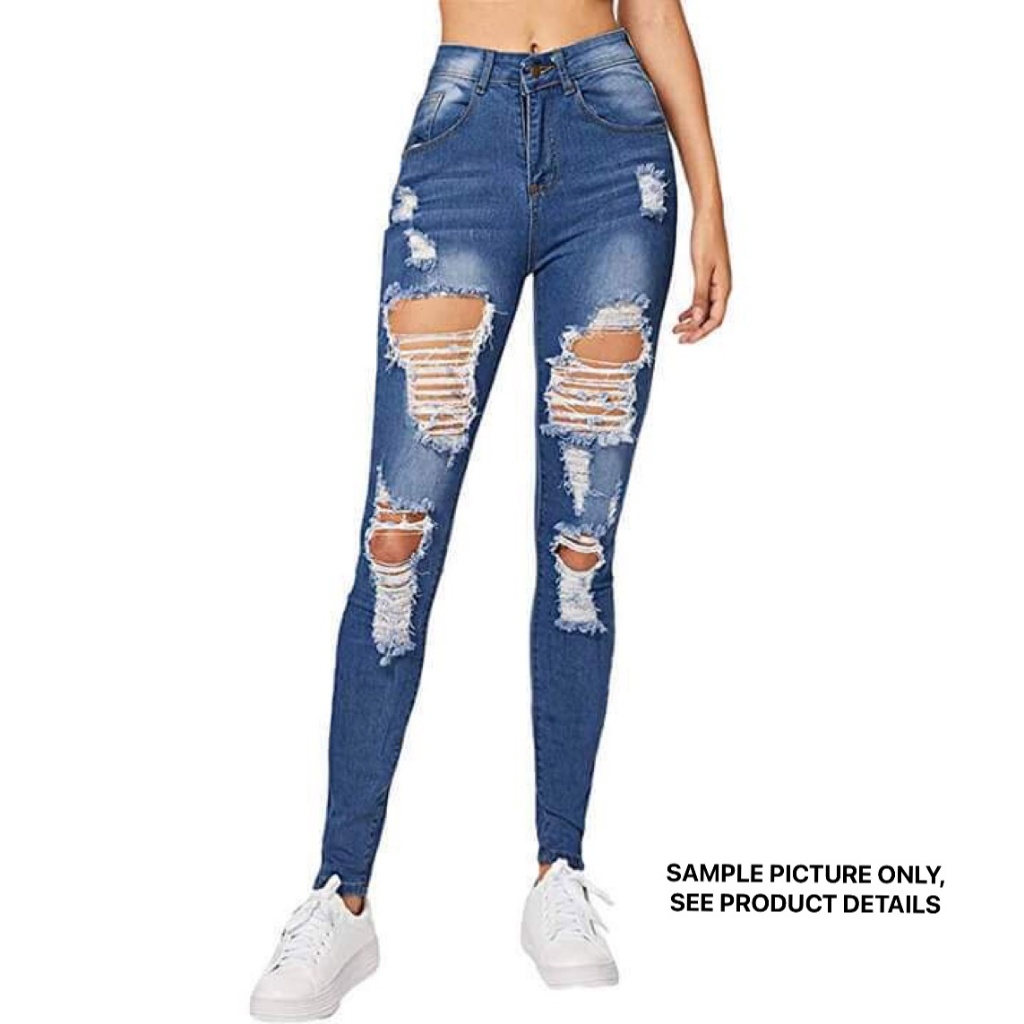 High waist tattered skinny jeans random pick | Shopee Philippines