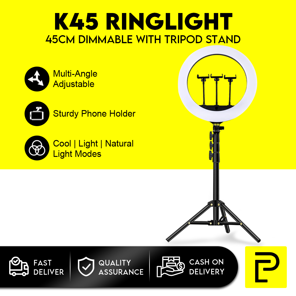 Popcorn 45 Cm Led Ring Light With 210 cm Stand Phone Holder Dimmable ...