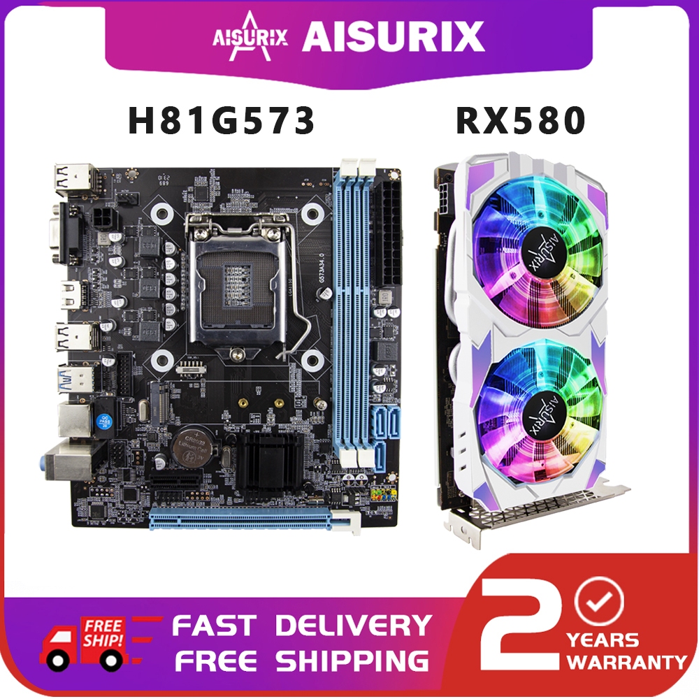 AISURIX RGB RX580 Graphics Cards H61 H81 Mobo Set Motherboard LGA1150