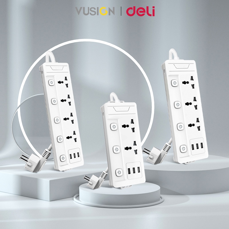 Deli Multifunctional Power Strip Socket USB 4 Gang Outlet 2M Power Cord