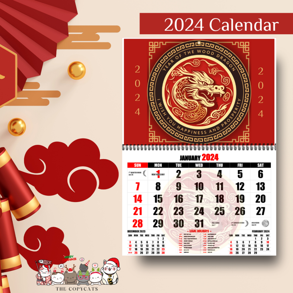 2024 CHINESE CALENDAR YEAR OF THE DRAGON CALENDAR A3 SIZE WITH