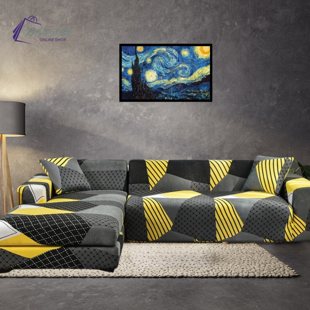 Idph YellowGrayBlack Pattern 23 Seater Sofa Cover with Pillowcase