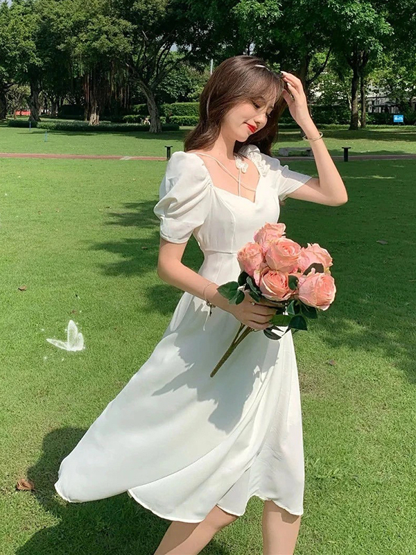 korean long fitted plain white dress for woman casual formal elegant plus  size civil wedding dresses