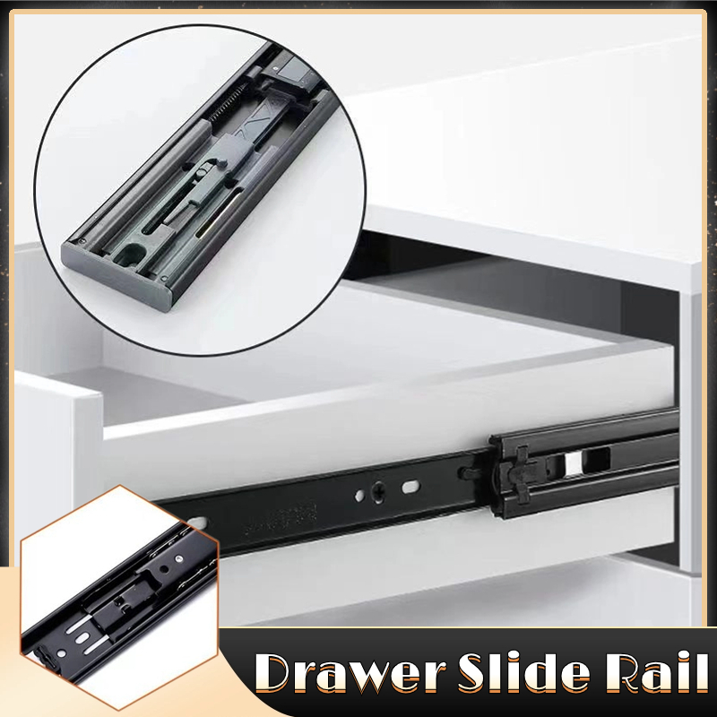 2Pcs Per Set Desk Drawer Slide Rail Heavy Duty Three Section Fold Ball Bearing Full Extension