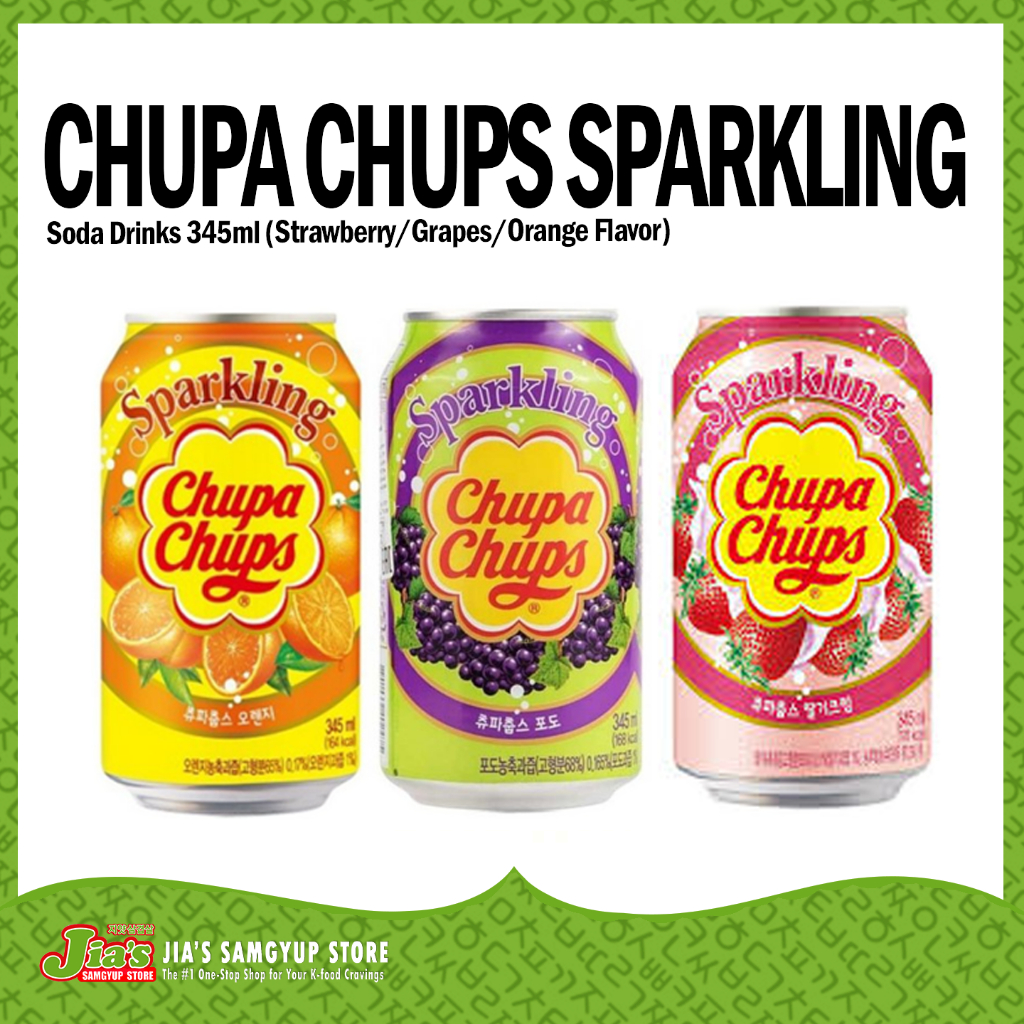 JSMS Chupa Chups Sparkling Soda Drinks 345ml (Strawberry/Grapes/Orange ...