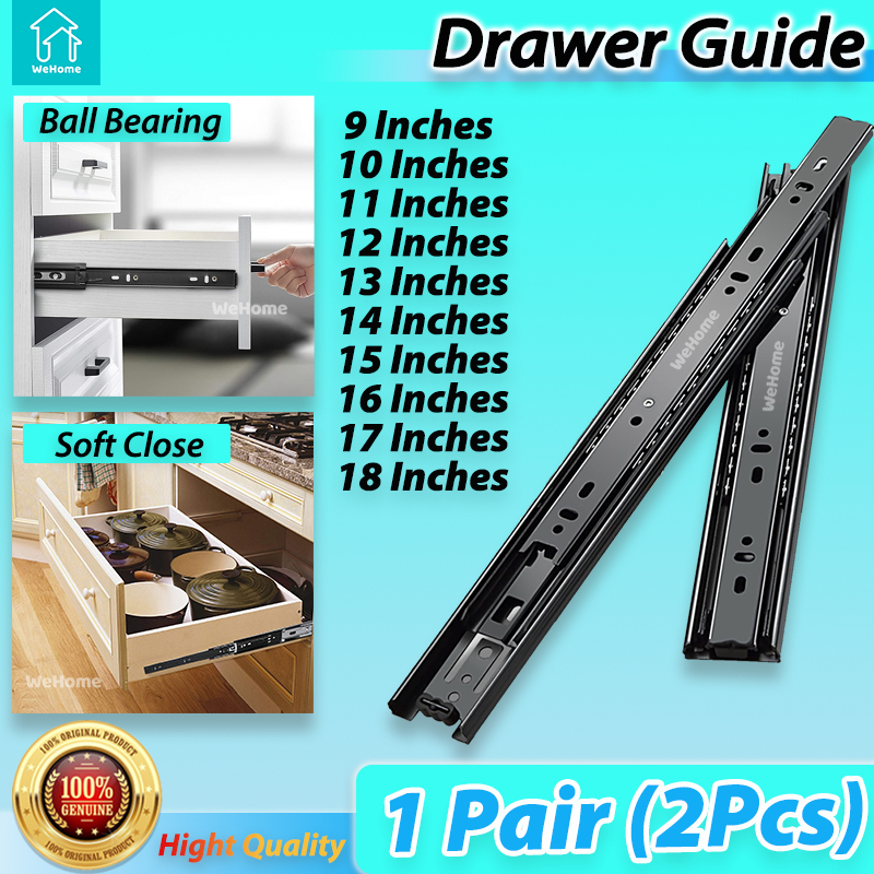 WeHome 1Pair Drawer Guide ThreeSection Slide Rail Full Extension Steel