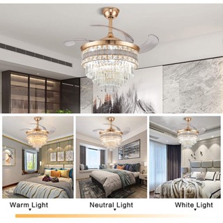 GOGEOUS Ceiling Fan with Light 42 Inch Luxury Crystal Chandelier ...