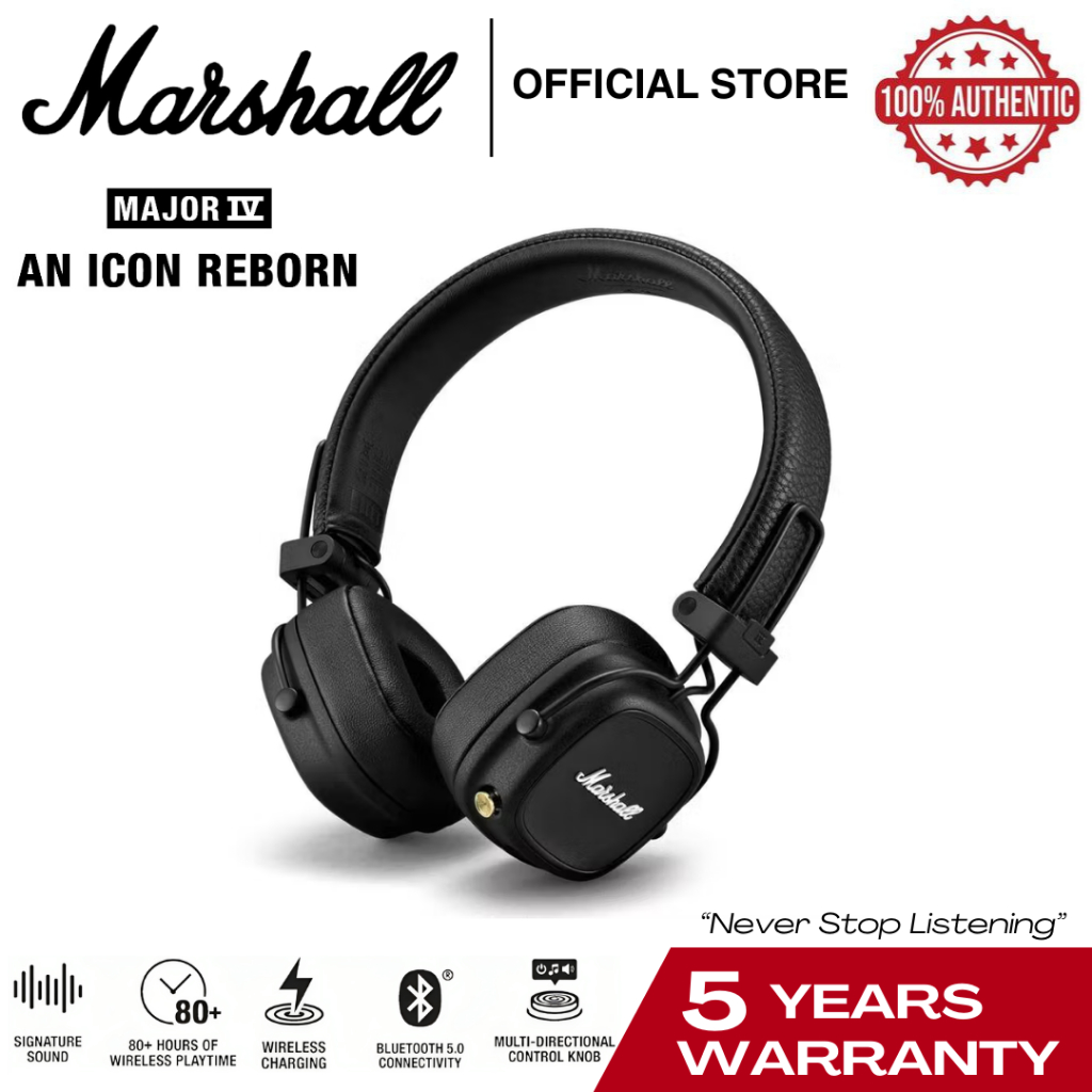 Marshall Major Wireless Bluetooth On Ear Headphones with Mic Headset Deep  Bass Headsets Stereo Hi-Fi