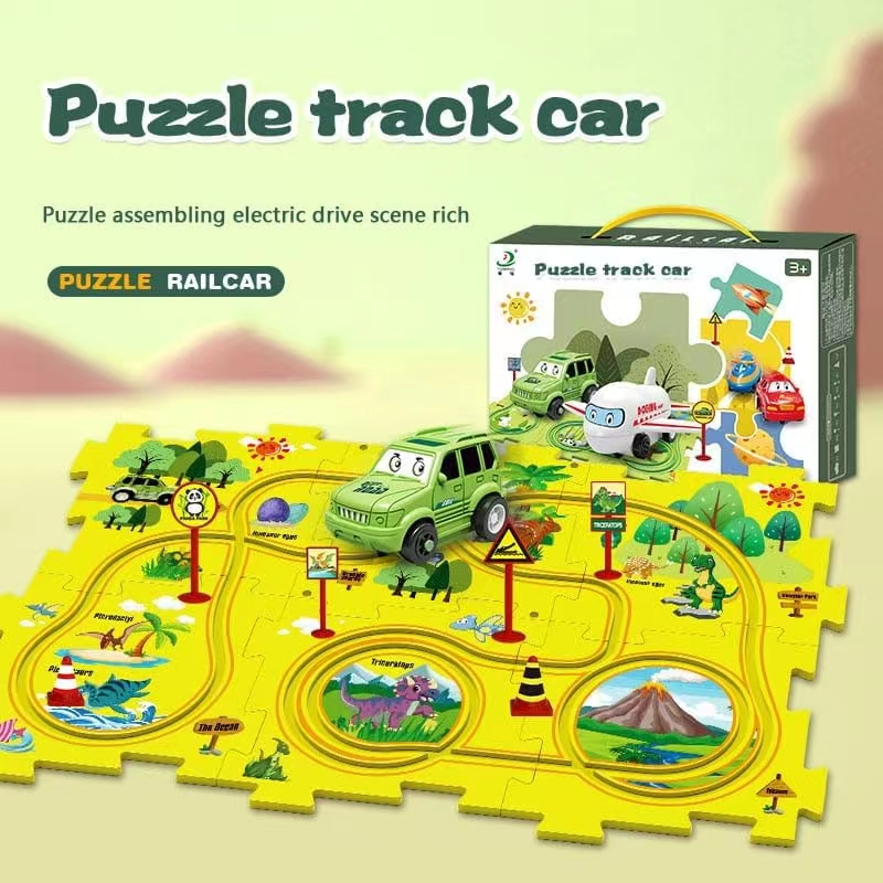 Children Educational Rail Car DIY Jigsaw Puzzle Assembling Electric Car ...