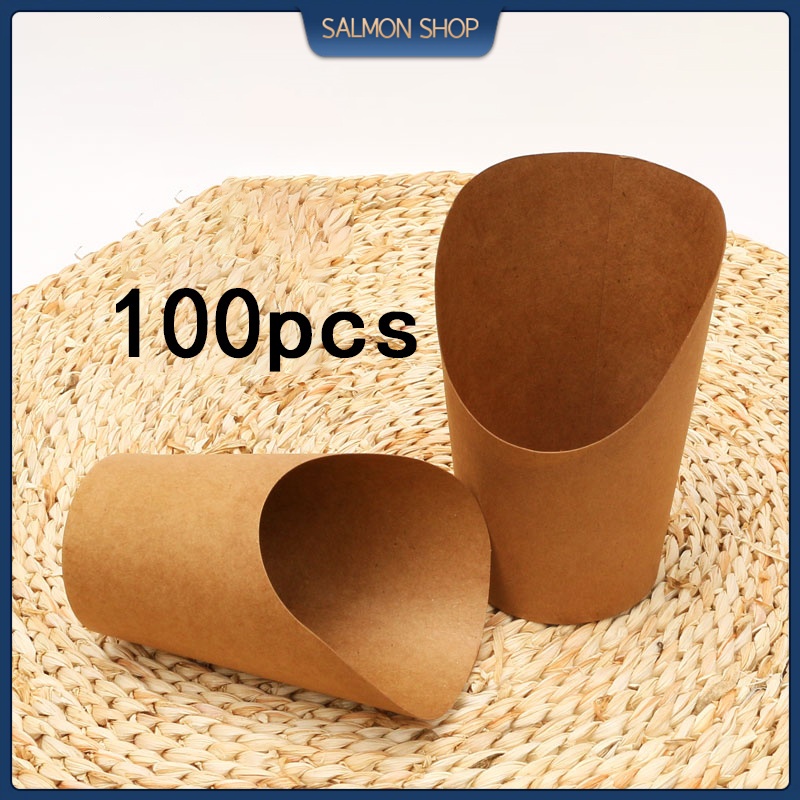 100pcs 14oz Kraft Paper Fries Cup Holder Egg Waffle Paper Cup ...